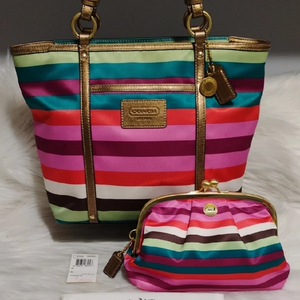 SALE! Coach (TOTE ONLY) Vintage Legacy Multicolor Striped Tote W Hangtags - Picture 2 of 11